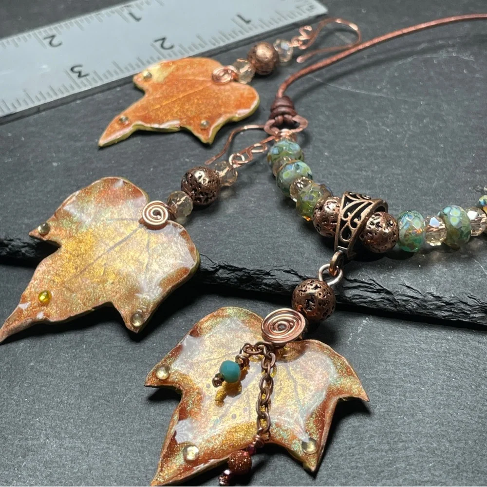 Autumn Leaf Jewelry Set Fairycore Earrings And Pendant | Artisan Jewelry